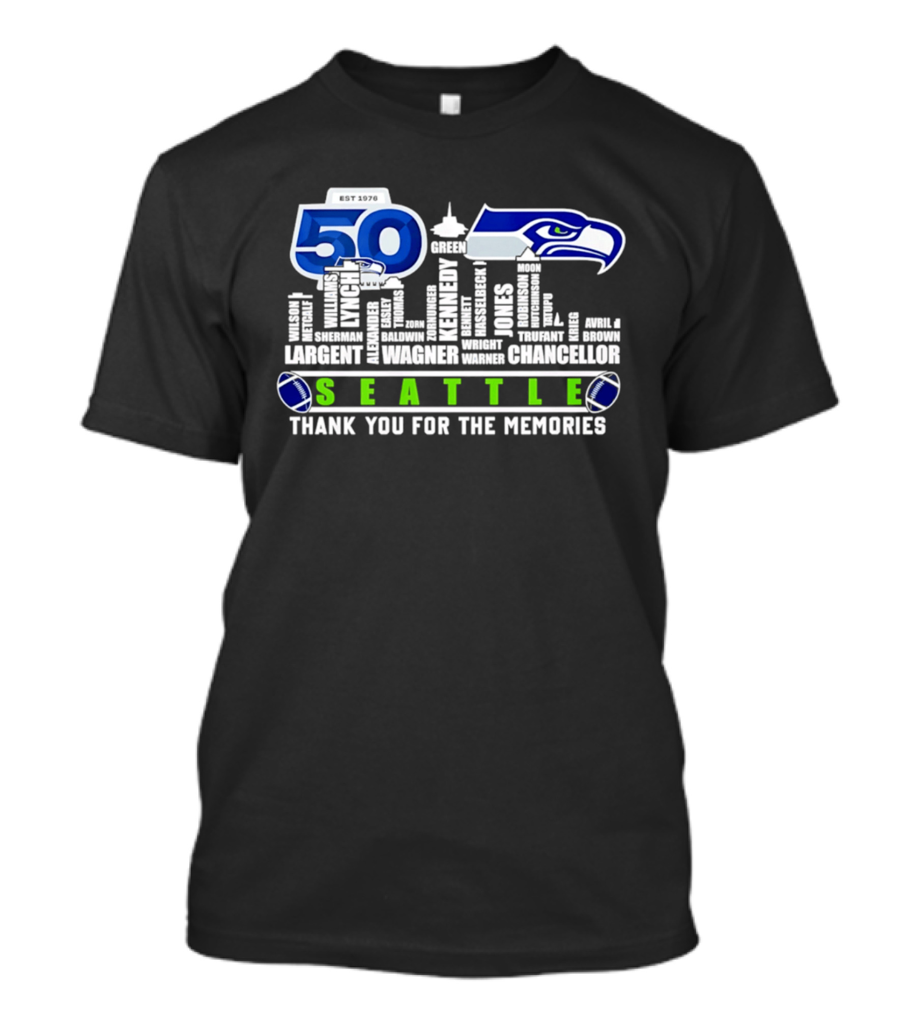 Seattle Seahawks 50th Anniversary Thank You For The Memories Largent Wagner Chancellor T-Shirt