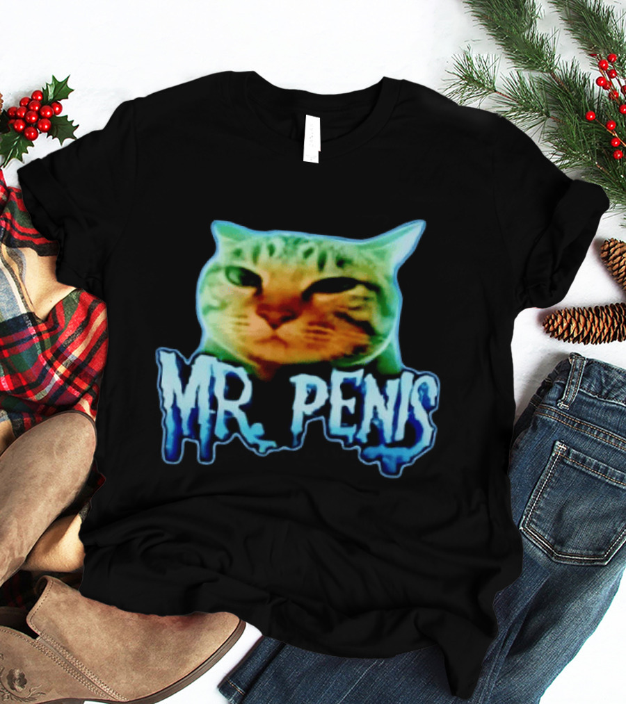 Mr Penis Cat Bold Neon Feline Face T-Shirt