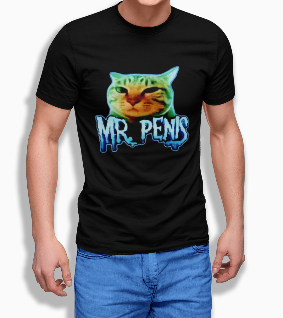Mr Penis Cat Bold Neon Feline Face T-Shirt