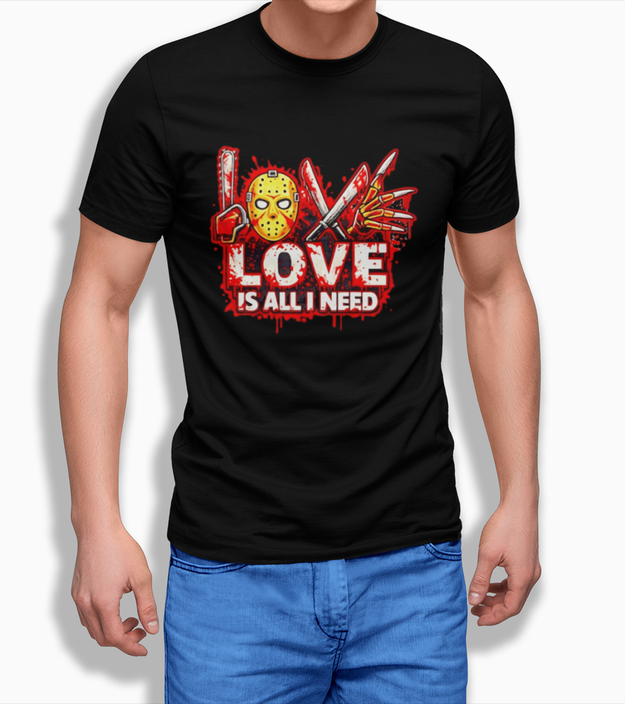 Horror Love Is All I Need Valentine Halloween Mask Knife Claw T-Shirt
