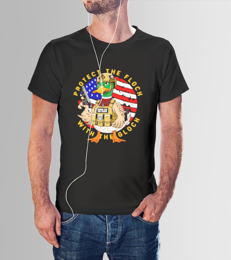 Protect The Flock With The Glock Patriotic Tactical Duck With American Flag T-Shirt
