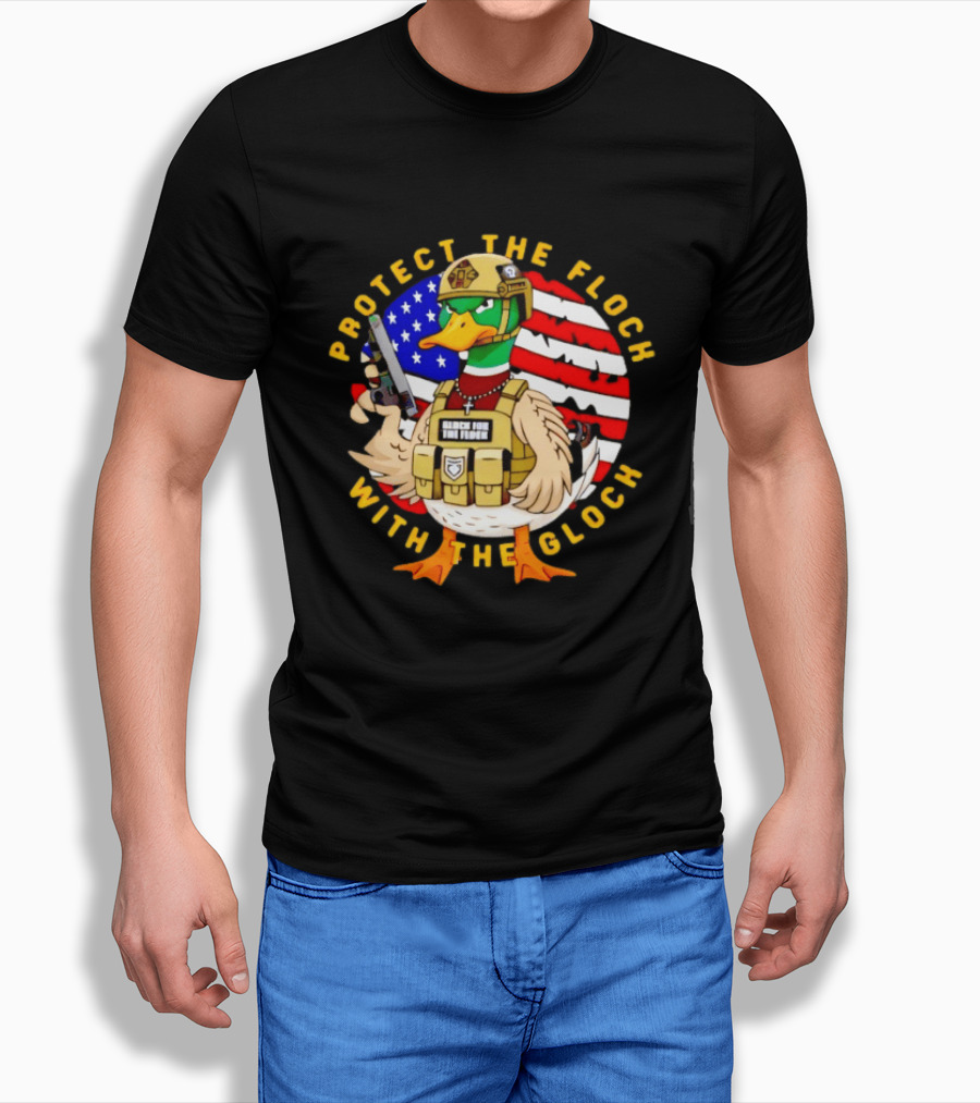 Protect The Flock With The Glock Patriotic Tactical Duck With American Flag T-Shirt