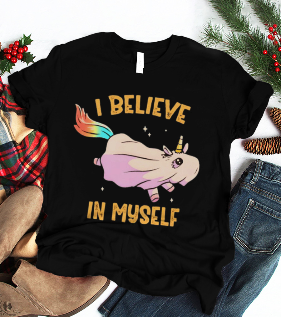 Unicorn I Believe In Myself Floating Rainbow Mane Kawaii T-Shirt
