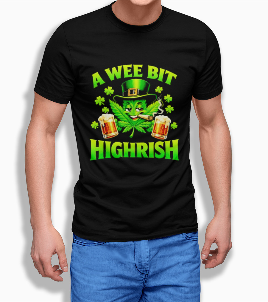 A Wee Bit Highrish St Patrick's Day Smoking Leprechaun Beer Shamrock T-Shirt