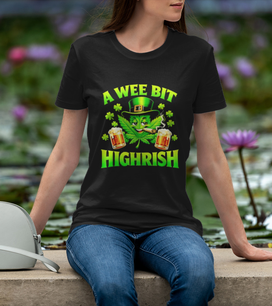 A Wee Bit Highrish St Patrick's Day Smoking Leprechaun Beer Shamrock T-Shirt