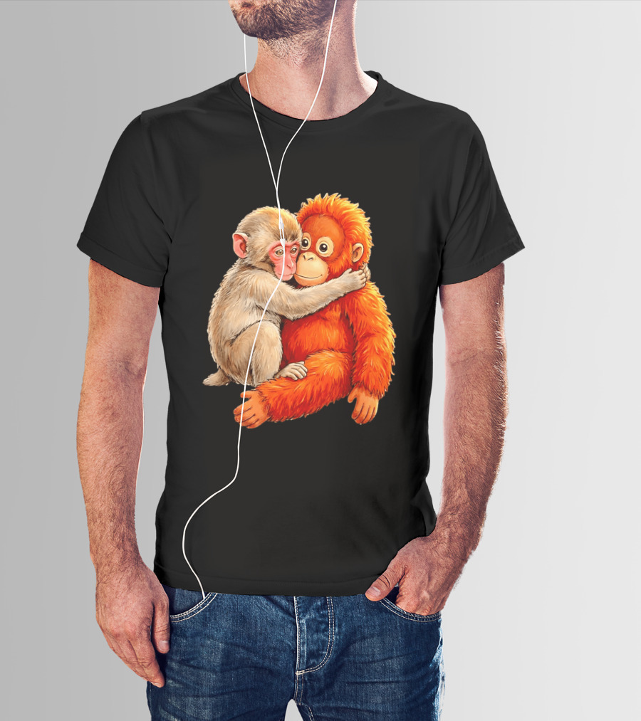 Baby Macaque Hugging Punch Monkey T-Shirt