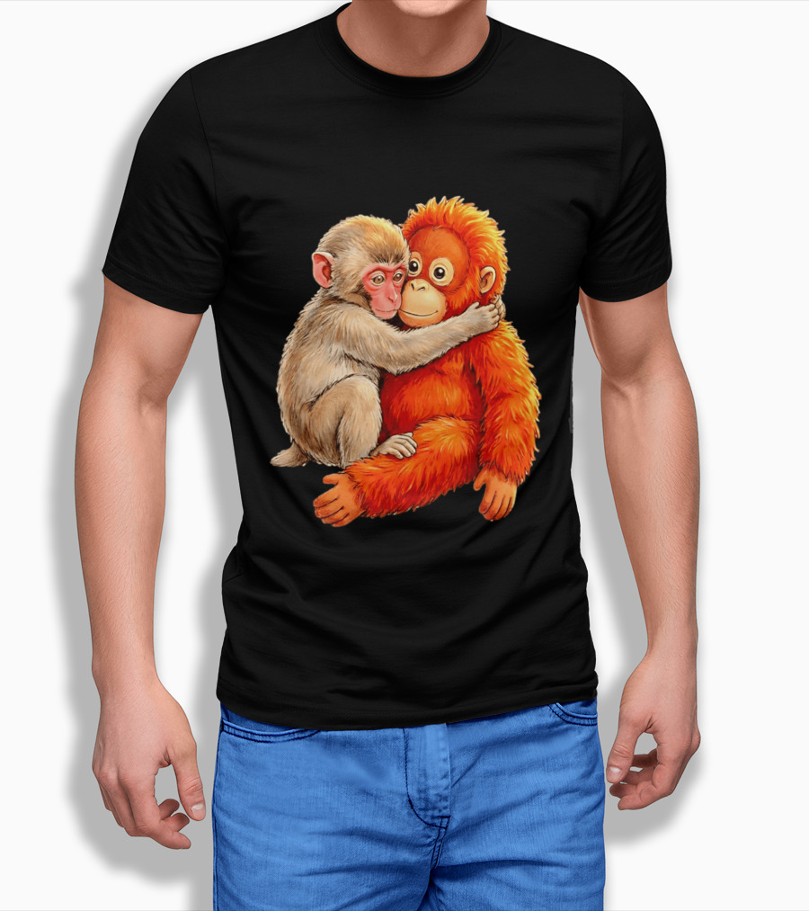 Baby Macaque Hugging Punch Monkey T-Shirt