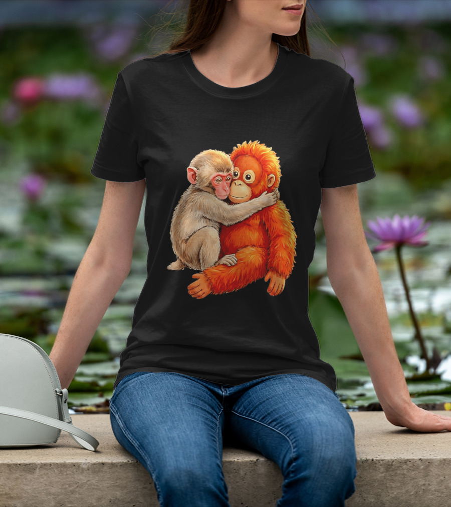 Baby Macaque Hugging Punch Monkey T-Shirt
