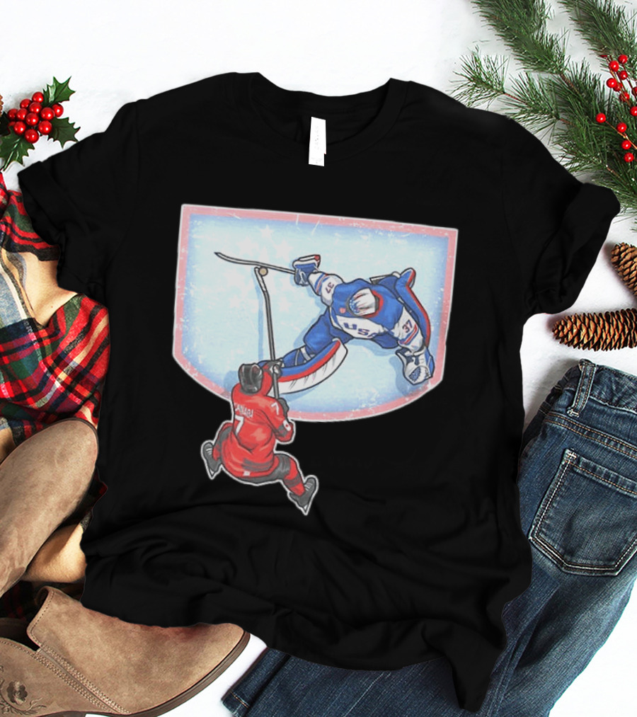 Connor Hellebuyck 2026 Winter Olympics USA Hockey Goalie Save Event T-Shirt