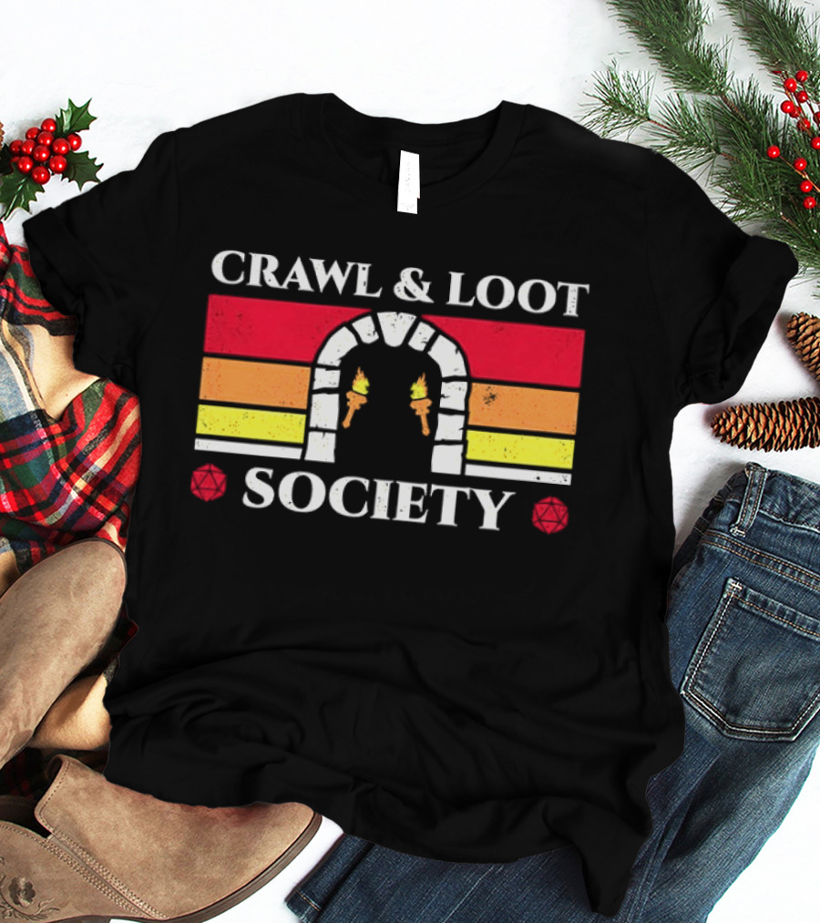 Crawl And Loot Society Retro Dungeon Gateway Torches T-Shirt