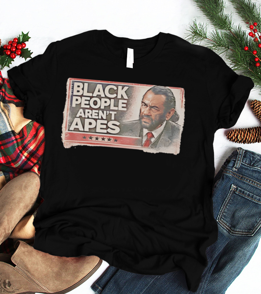 BLACK PEOPLE AREN'T APES Image Of Man In Suit And Tie With Stars T-Shirt