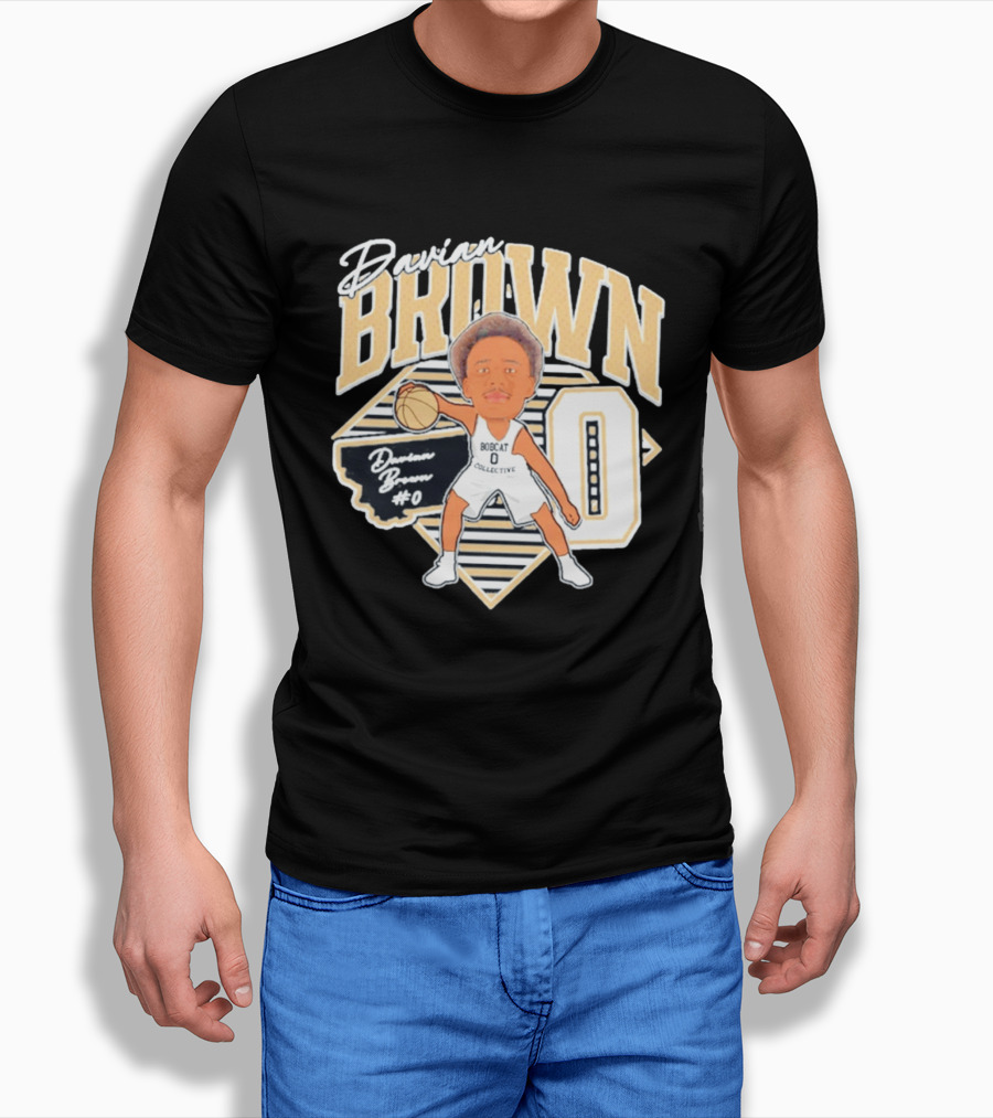 Davian Brown Bobcat Collective #0 Caricature Montana State T-Shirt