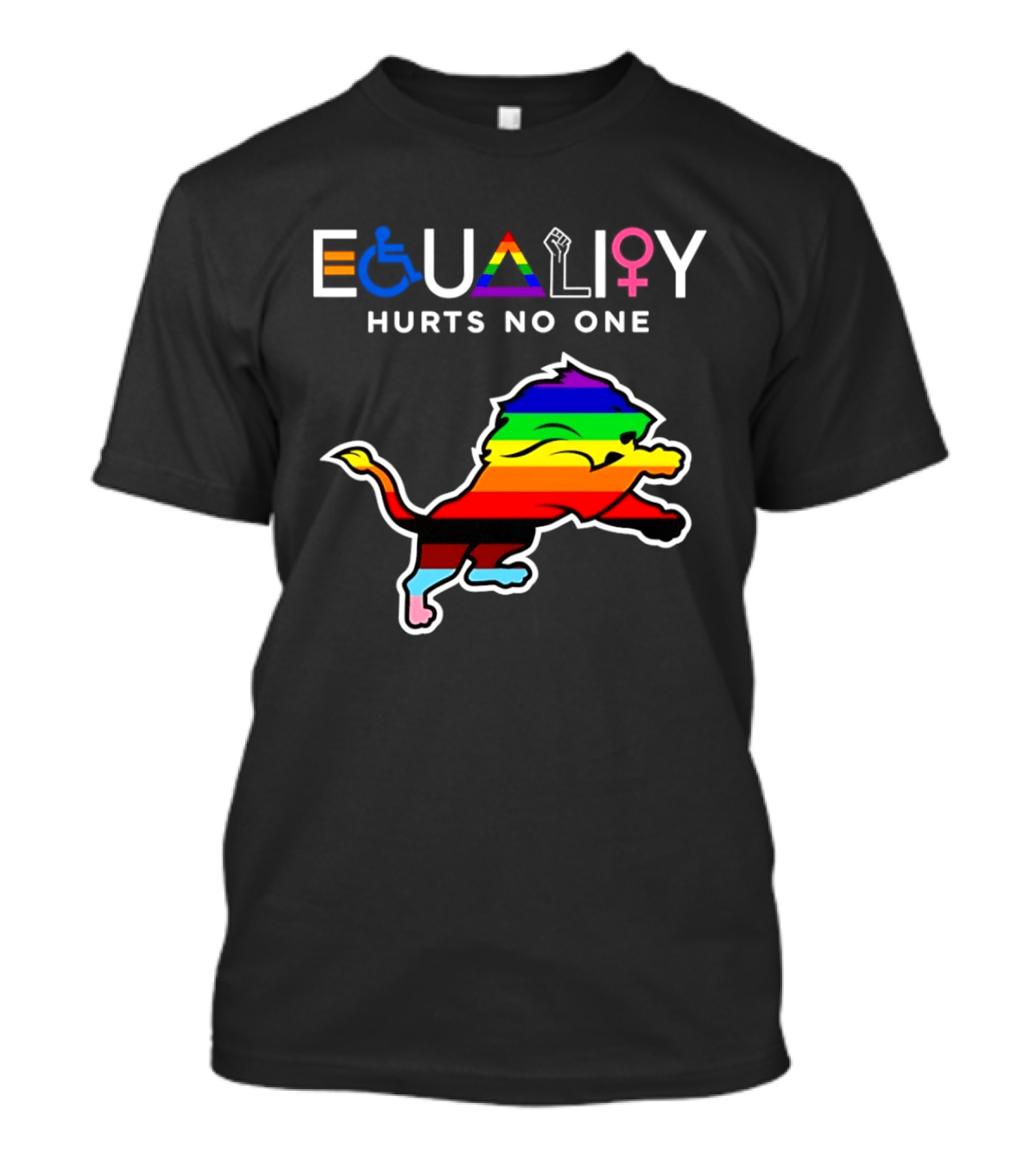 Detroit Lions Equality Rainbow Lion Hurts No One T-Shirt