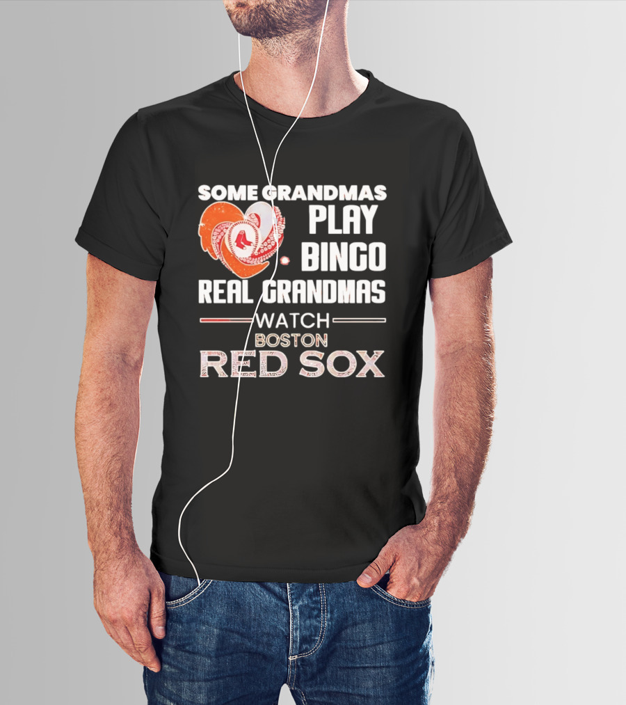 Some Grandmas Play Bingo Real Grandmas Boston Red Sox Diamond Heart Shape T-Shirt