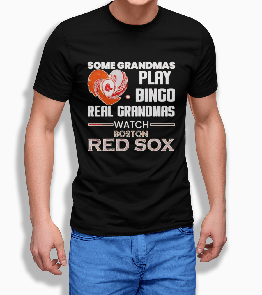 Some Grandmas Play Bingo Real Grandmas Boston Red Sox Diamond Heart Shape T-Shirt