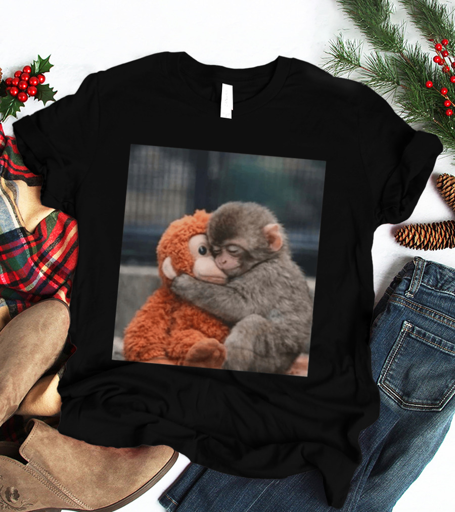 Ichikawa Zoo Punch Monkey Hugging Stuffed Toy Image T-Shirt