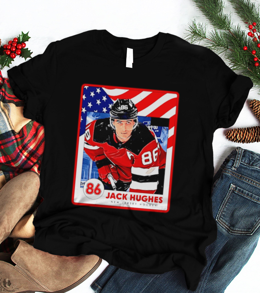 Jack Hughes 86 New Jersey Hockey American Flag T-Shirt
