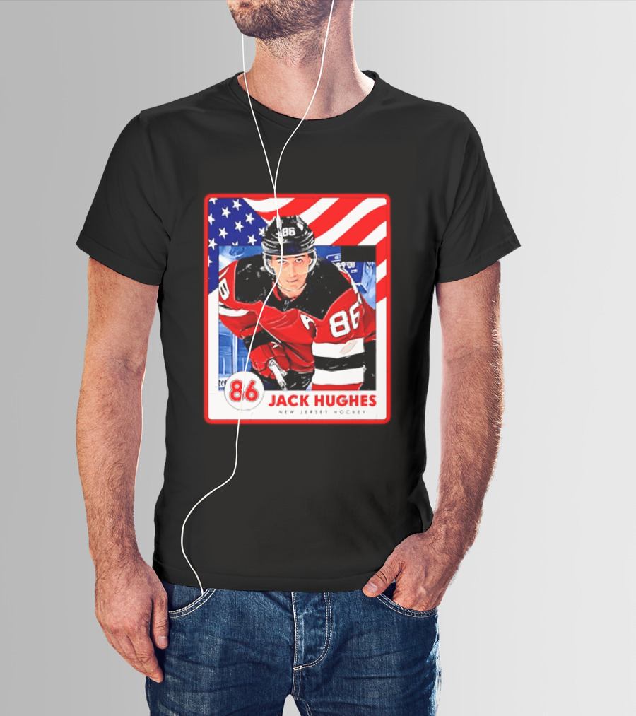 Jack Hughes 86 New Jersey Hockey American Flag T-Shirt