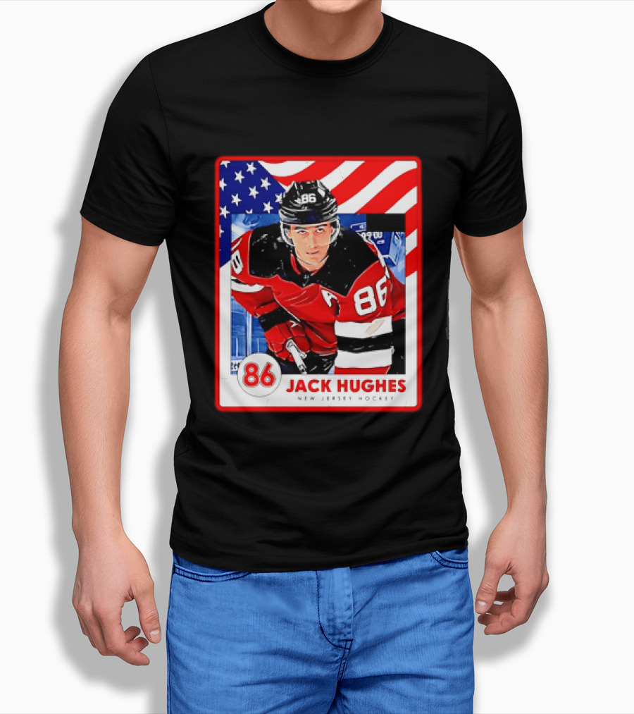 Jack Hughes 86 New Jersey Hockey American Flag T-Shirt