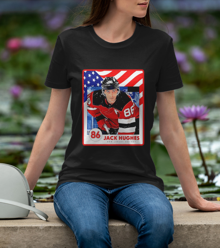 Jack Hughes 86 New Jersey Hockey American Flag T-Shirt