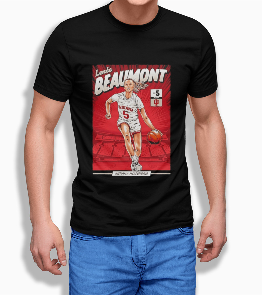Lenée Beaumont Indiana Hoosiers No 5 Comic Basketball Athlete T-Shirt