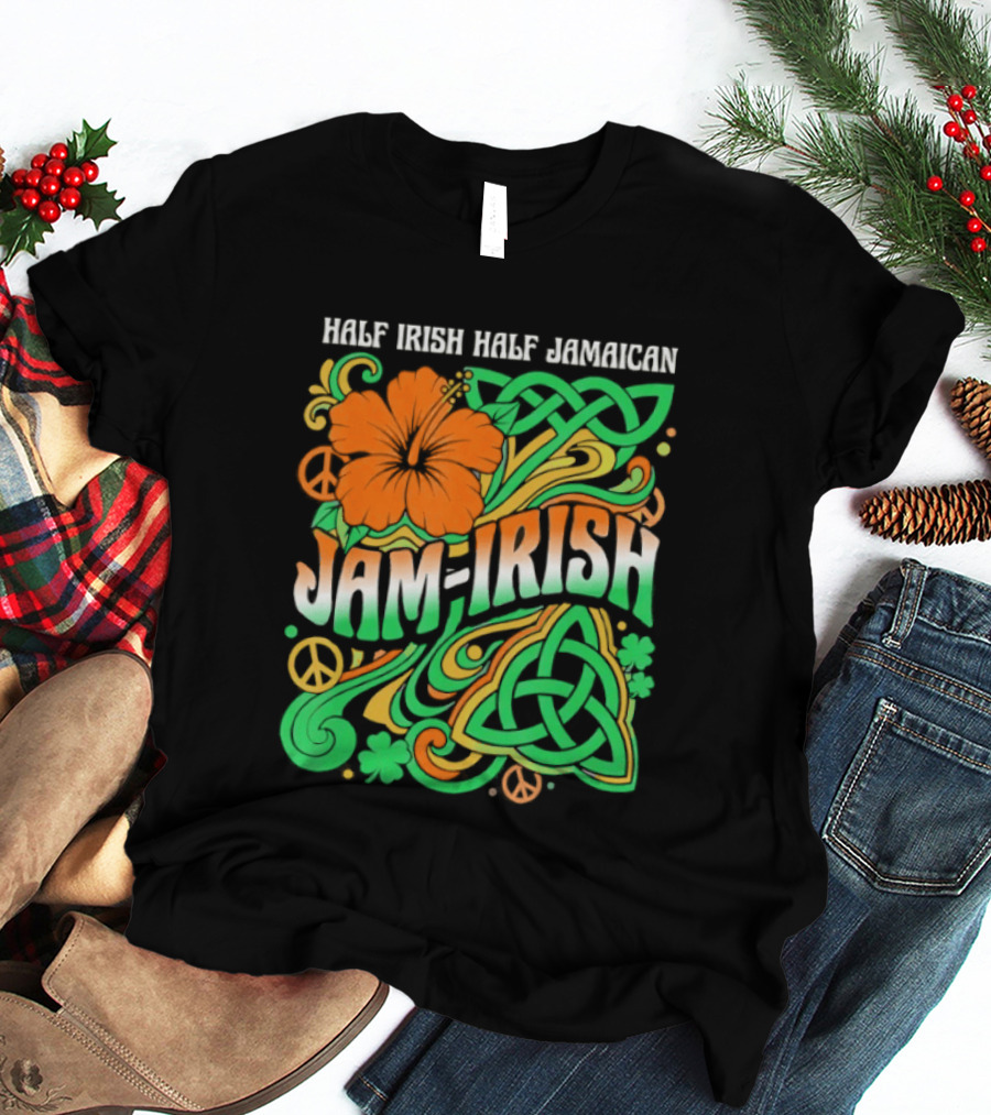 Jam Irish Half Irish Half Jamaican St Patrick's Day Hibiscus Celtic T-Shirt