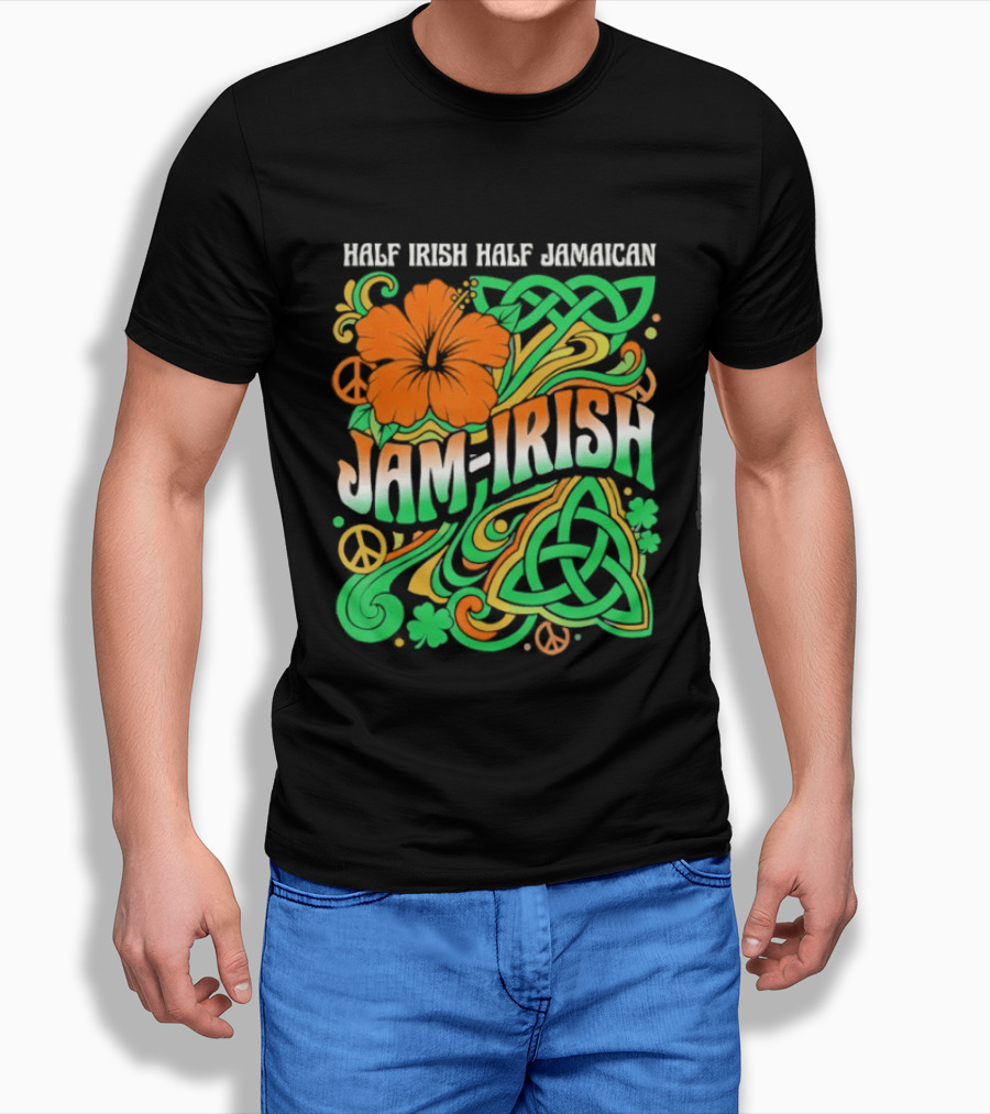 Jam Irish Half Irish Half Jamaican St Patrick's Day Hibiscus Celtic T-Shirt