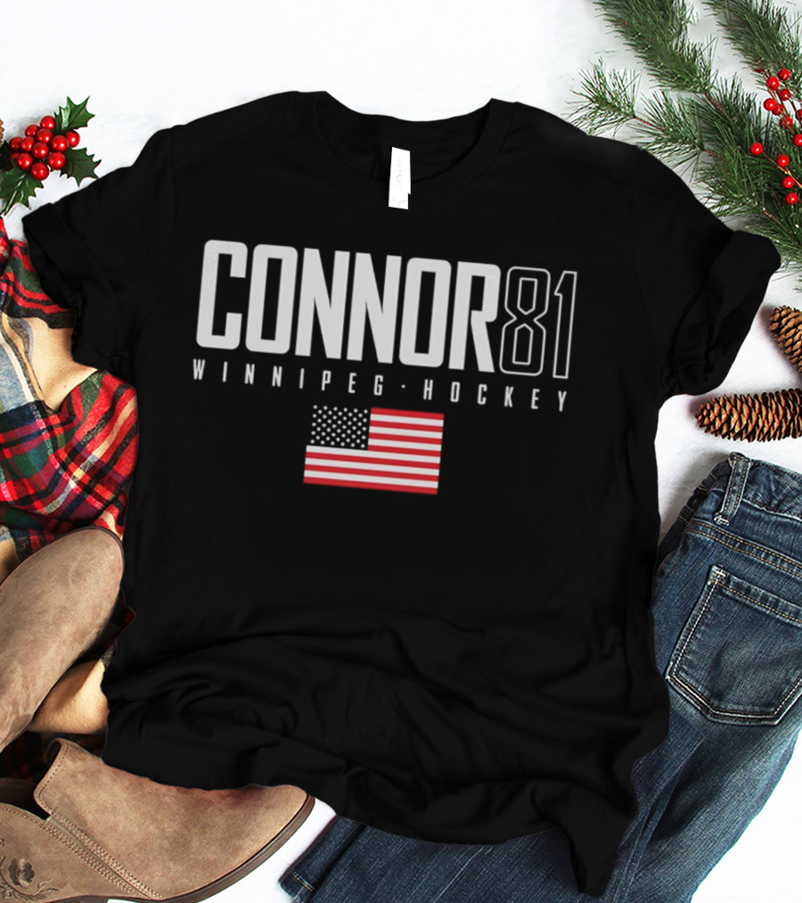 Connor 81 Winnipeg Hockey USA Flag T-Shirt