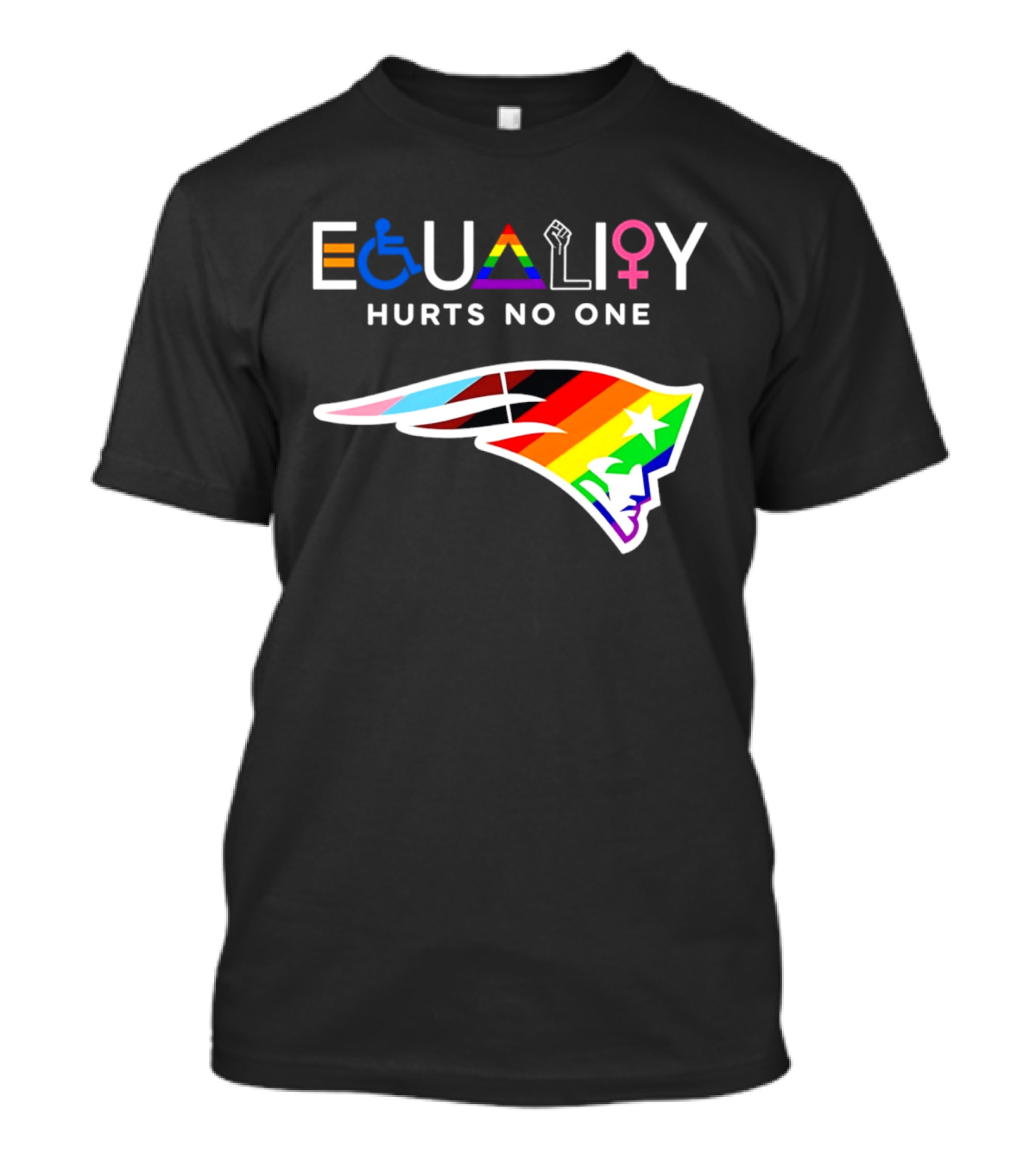 New England Patriots Equality Hurts No One Inclusive Pride Logos T-Shirt
