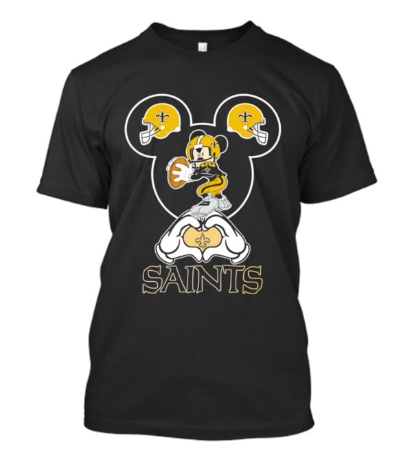New Orleans Saints Mickey Mouse Football Heart Hands T-Shirt