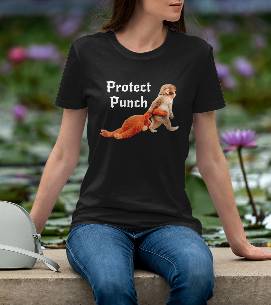 Protect Baby Monkey Punch Cute Cartoon Humor T-Shirt