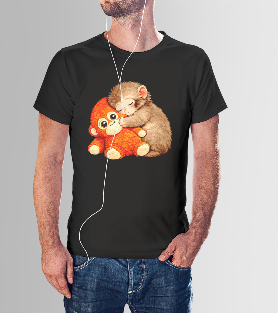 Punch The Monkey Brown Cub And Orange Plushy Cuddle T-Shirt
