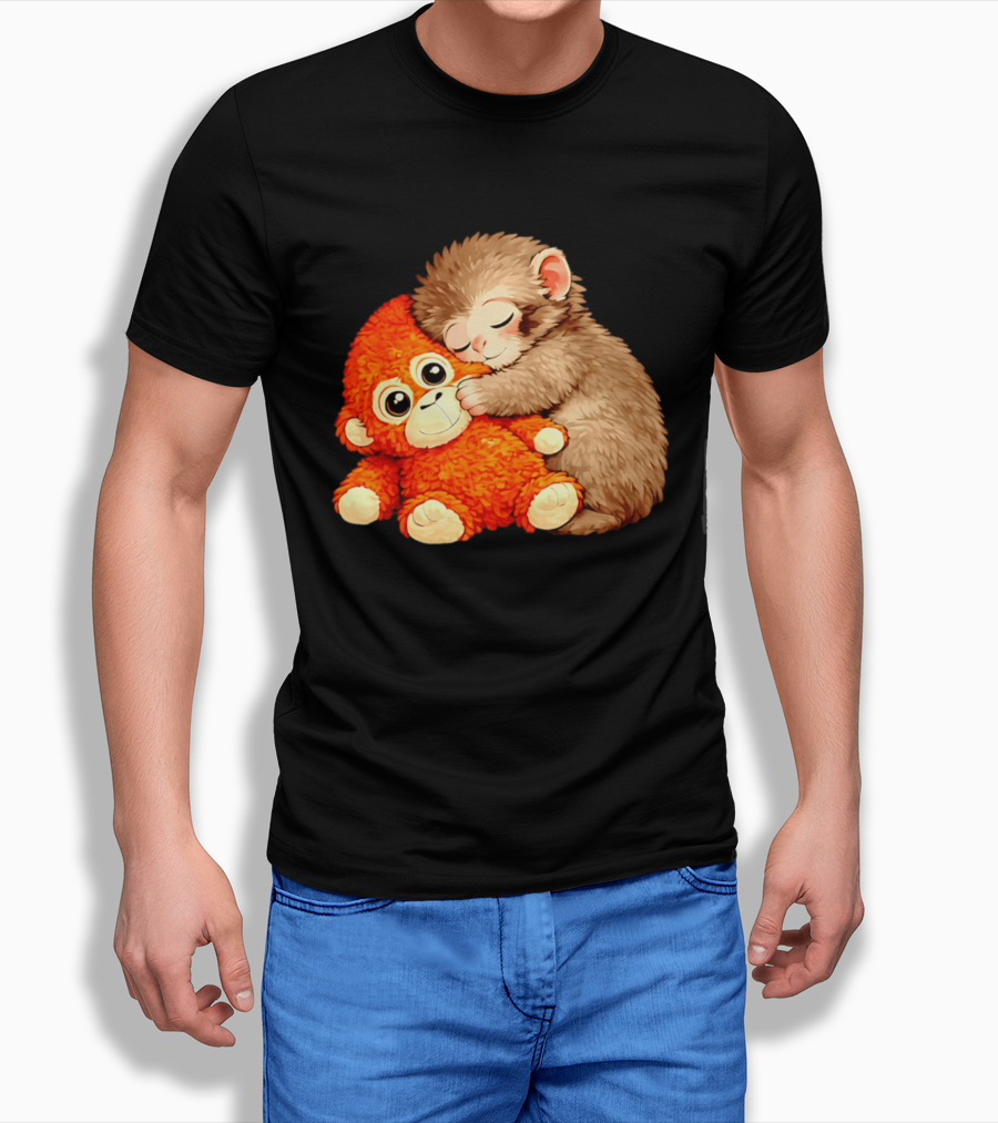 Punch The Monkey Brown Cub And Orange Plushy Cuddle T-Shirt