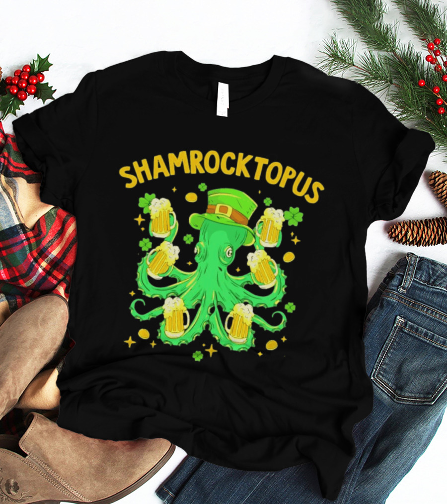 Shamrocktopus Octopus St Patrick's Day Beer Hat Shamrocks T-Shirt