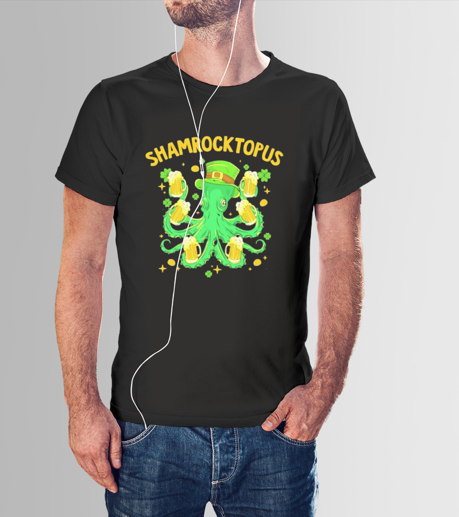 Shamrocktopus Octopus St Patrick's Day Beer Hat Shamrocks T-Shirt