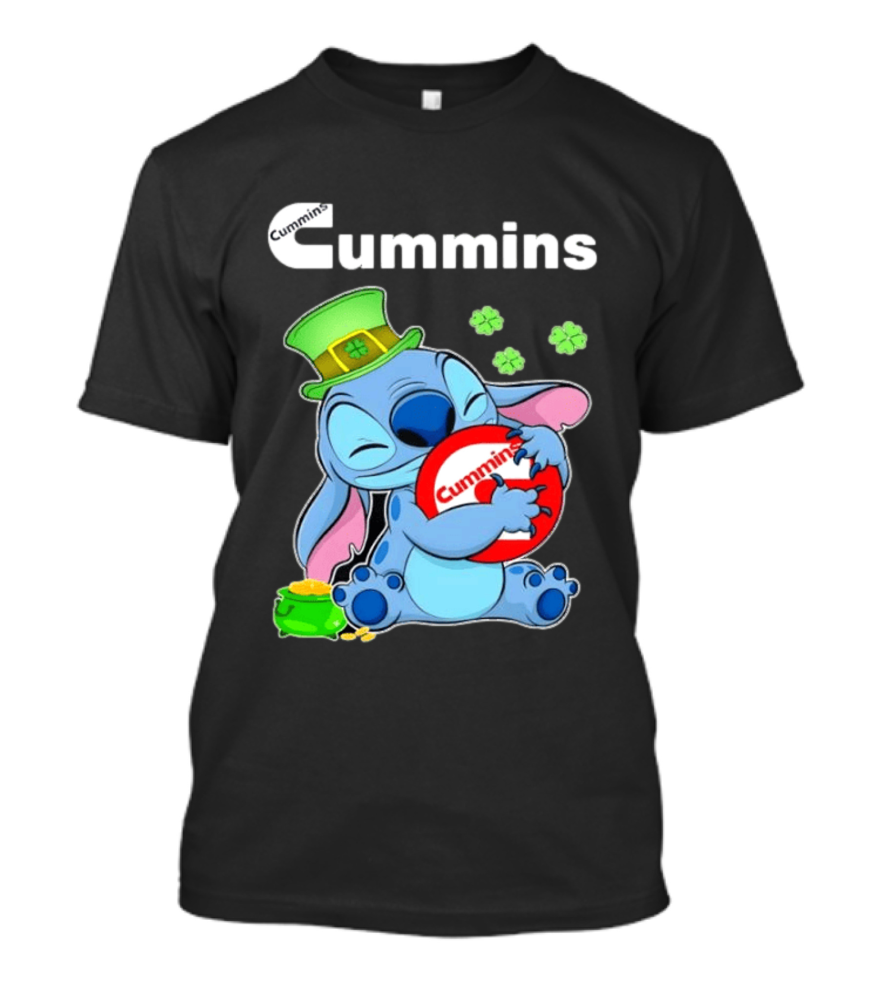 Cummins Stitch St Patricks Day Green Hat Shamrocks Hugging Coin Пот Gold T-Shirt