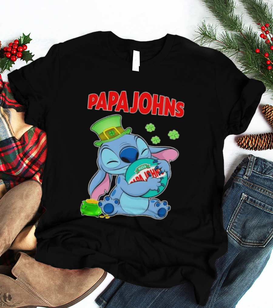 Papa Johns Stitch Pizza St Patricks Day Hug Clover T-Shirt