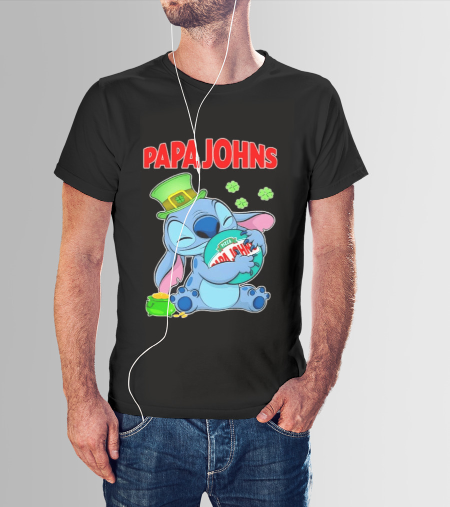 Papa Johns Stitch Pizza St Patricks Day Hug Clover T-Shirt