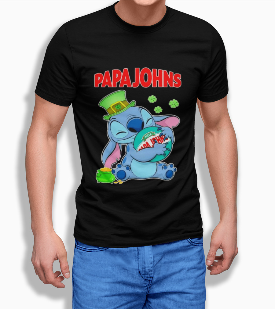 Papa Johns Stitch Pizza St Patricks Day Hug Clover T-Shirt