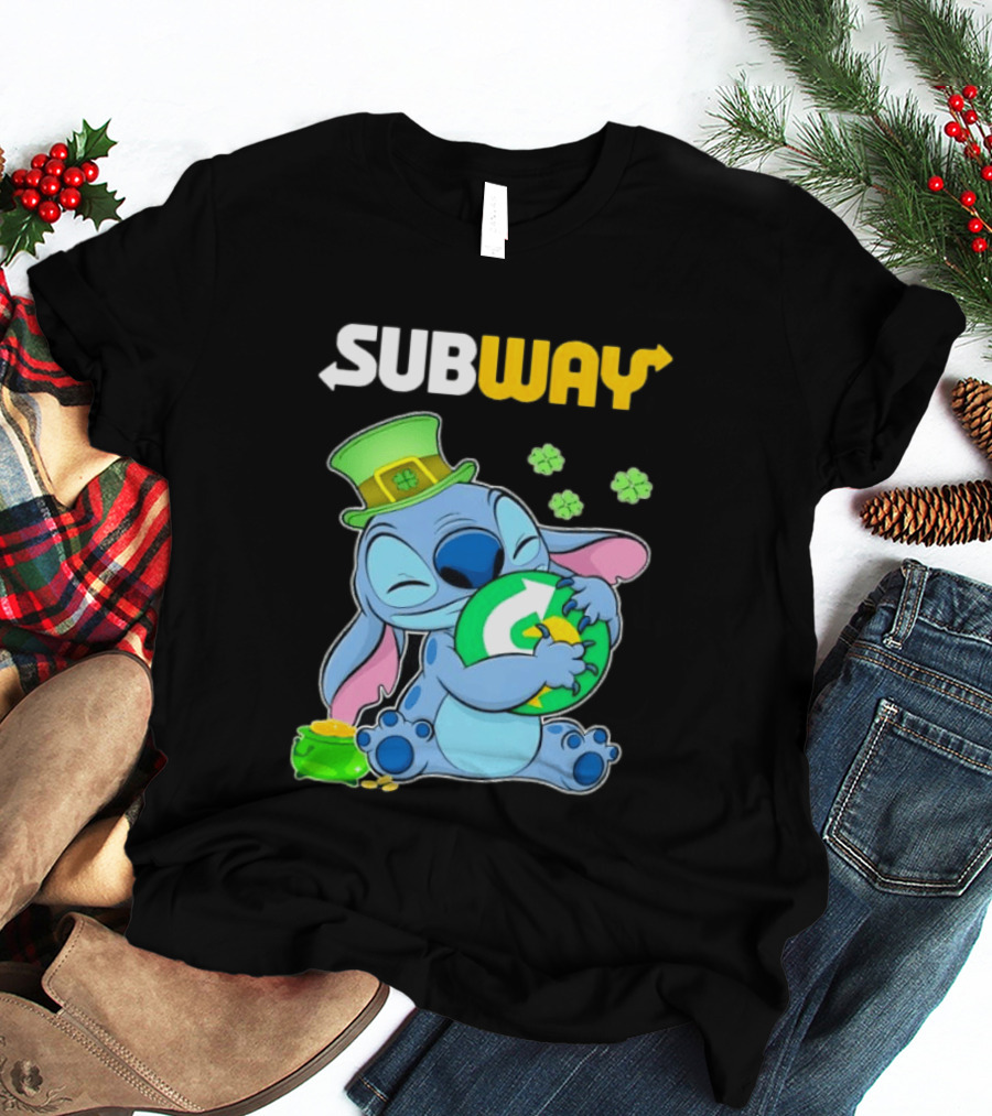 Subway St Patrick's Day Stitch Hugging Clover Coin T-Shirt