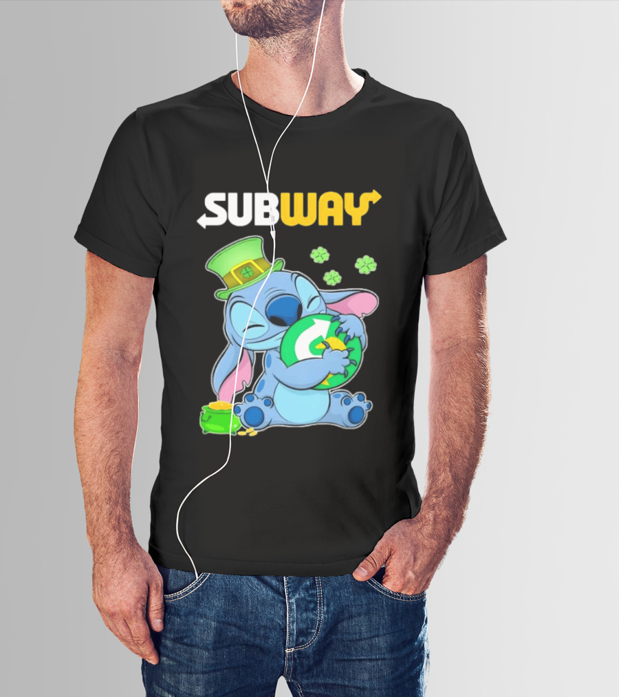 Subway St Patrick's Day Stitch Hugging Clover Coin T-Shirt