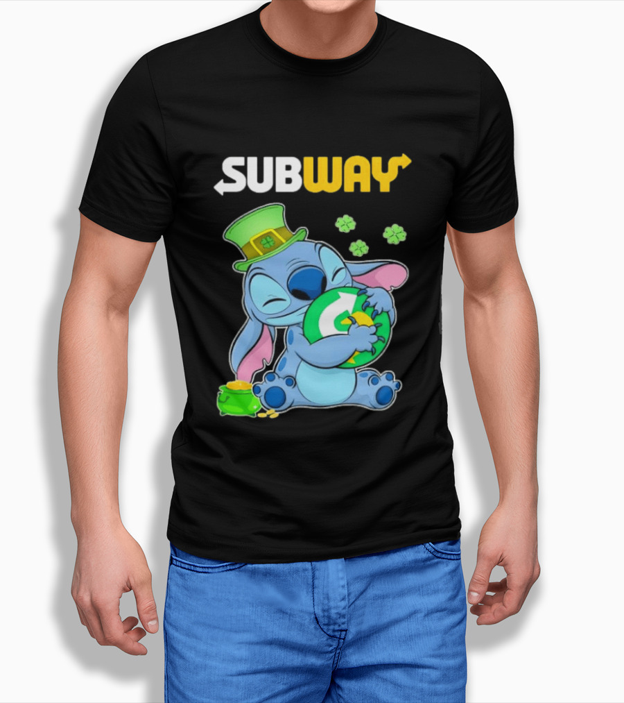 Subway St Patrick's Day Stitch Hugging Clover Coin T-Shirt