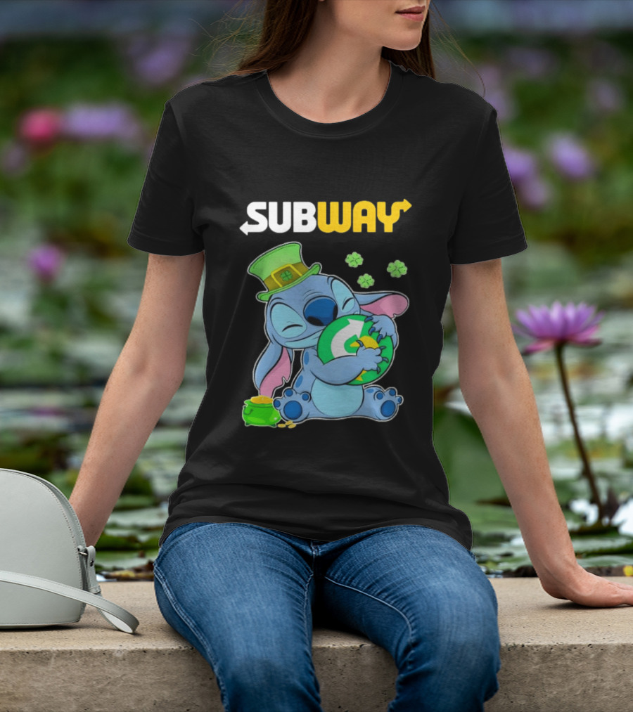 Subway St Patrick's Day Stitch Hugging Clover Coin T-Shirt