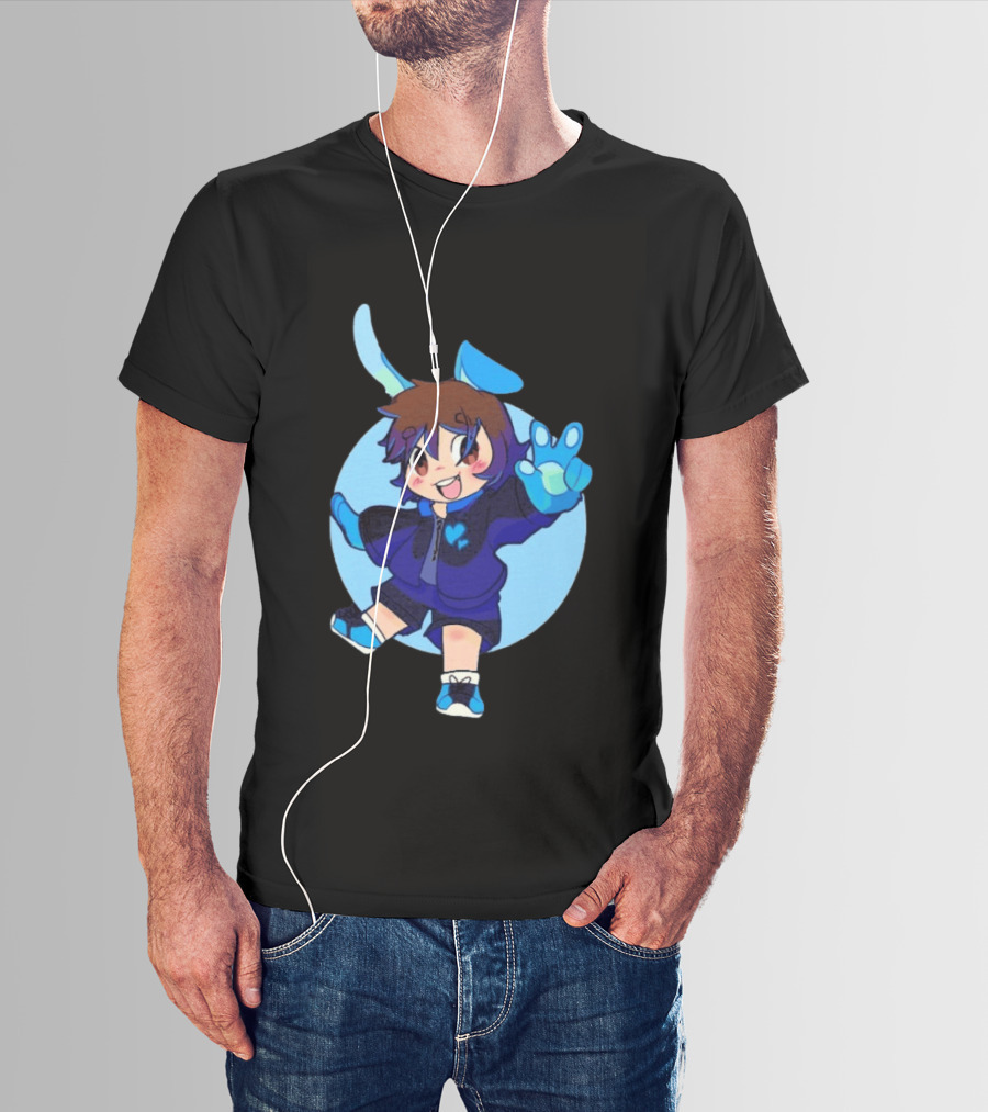 The8BitDrummer Bunny Blue Heart Cartoon Character With Bunny Ears And Sneakers T-Shirt