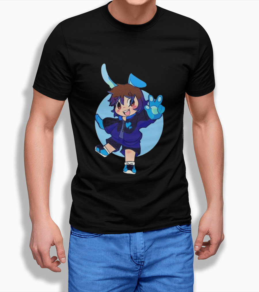 The8BitDrummer Bunny Blue Heart Cartoon Character With Bunny Ears And Sneakers T-Shirt