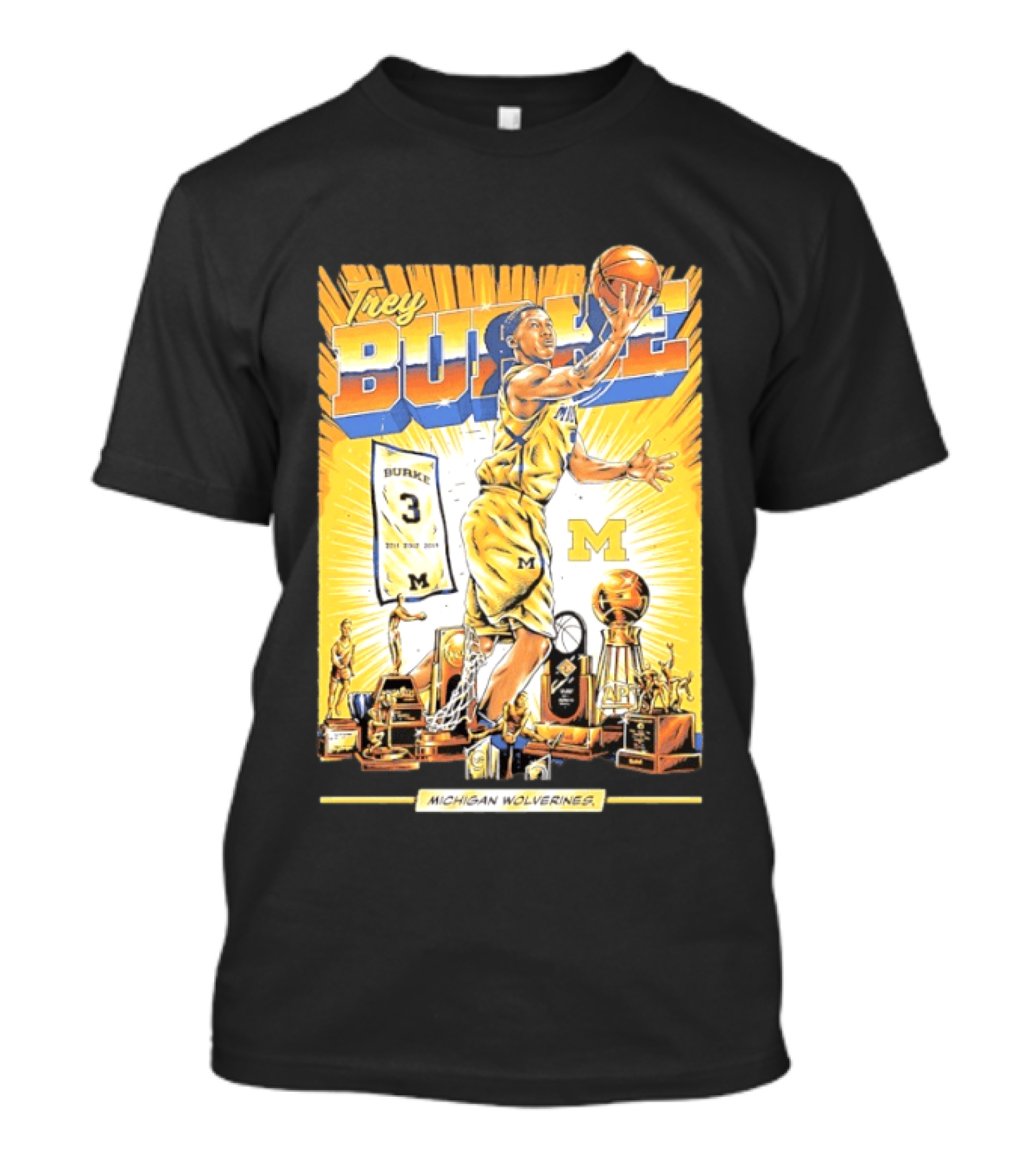 Trey Burke Michigan Wolverines Basketball Comic Style 3 M Jersey Trophy Collection T-Shirt