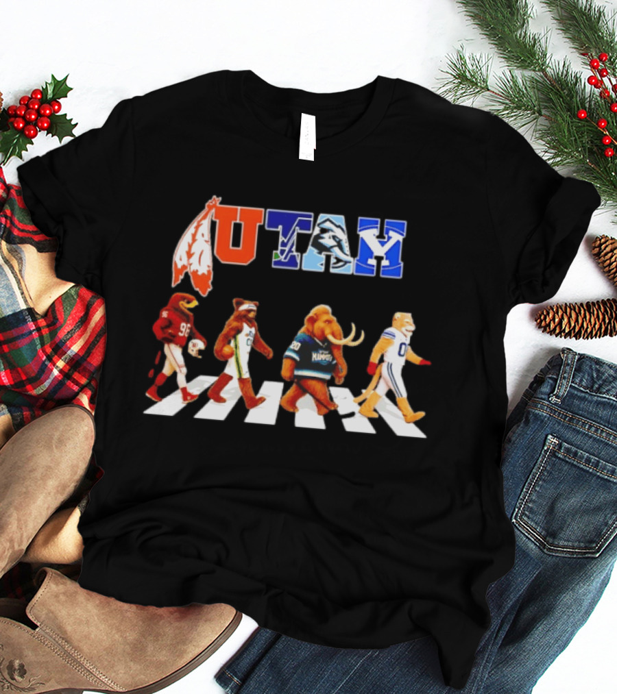 Utah Utes Mammoth Evolution Road Basketball Football Mascots T-Shirt