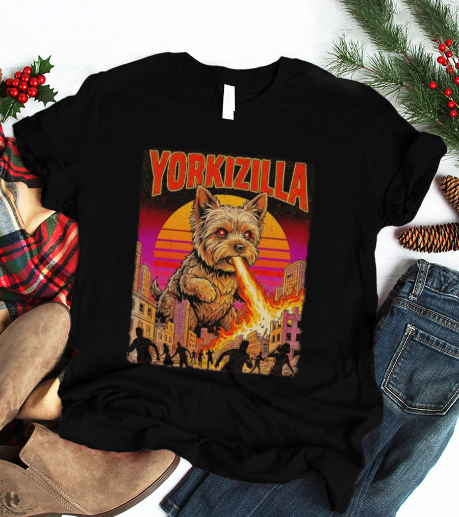Yorkizilla Giant Yorkshire Terrier Monster Movie City Attack Scene T-Shirt