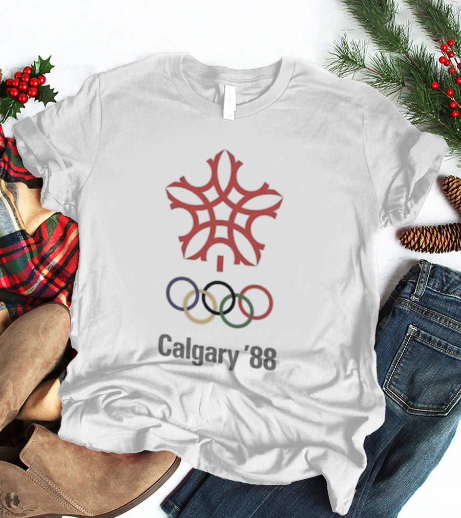 1988 Calgary Winter Olympics Emblem With Olympic Rings T-Shirt
