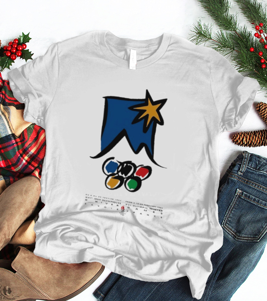 1992 Albertville Winter Olympics Star Emblem And Rings T-Shirt